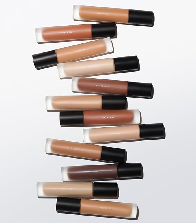 MAKE Beauty Diffusion Dew Skin Tint. Sheer to Medium Coverage Radiant Finish. Blurring, Smoothing, and Brightening for Glowing Complexion. Enhanced with Niacinamide and Adenosine. Ginger 04