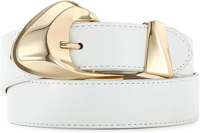 Women's Brown Belt Trend Belt with Gold Buckle Fashion Leather Waist Belt for Jeans Pants