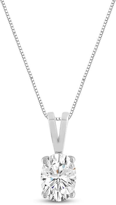 Everyday Elegance Solid 14K Gold Cubic Zirconia Solitaire Pendant Necklace for Women Heart, Princess, Round, Oval, Emerald, Pear & Cushion Cut 1 or 2 CTW | .60mm Thick 16" 18" Length Box Link Chain
