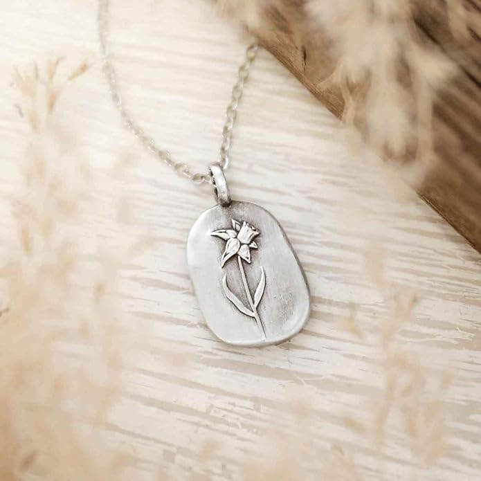 LISA LEONARD DESIGNS Pewter Birth Flower Pendant Necklace Minimalist Jewelry Necklaces For Women Gift For Her Dainty Necklaces