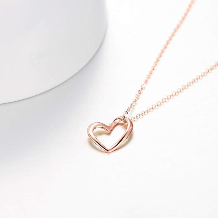 Solid 14k Gold Heart Necklace for Women, Fine Gold Love Jewelry Gifts for Wife/Mother/Girlfriend, Birthday Pesent for Her, 16+2 Inch
