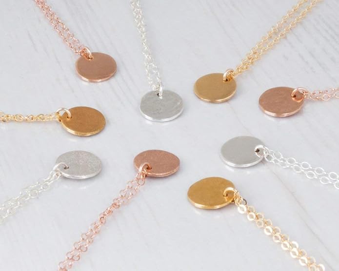 Small Gold Disc Necklace - Minimal Designer Handmade Coin Necklace 16 inch + 2 inch Extender