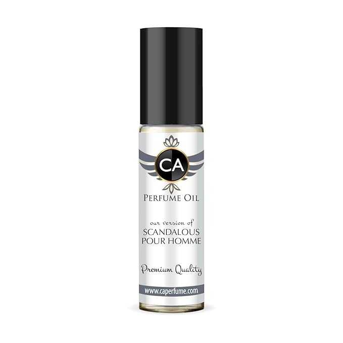 CA Perfume Impression of Scandalous Pour Homme for Men Fragrance Oil Amber Woody Scent Long Lasting Cologne for Men Travel Size TSA Ready Mini Parfum Body Oil Roll-on 0.33 Fl Oz 10ml