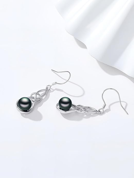 Tahitian Black Pearl AAAA 18K Gold Plated Sterling Silver Dangle Drop Earrings for Women Wife Mom Girlfriend Valentine Her Jewelry Gift for Anniversary Birthday Christmas