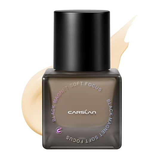 CARSLAN Black Magnet Liquid Foundation, 24H Longlasting Matte Finish Face Base Makeup, Waterproof, Smudgeproof, Buildable, Full Coverage Natural Finish, 30ml/1.05 Fl Oz, P01 For Fair Skin