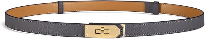 Skinny Leather Belts for Women with Adjustable Silver Turn-Lock Buckle for Dresses Jeans and Pants