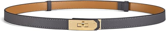 Skinny Leather Belts for Women with Adjustable Silver Turn-Lock Buckle for Dresses Jeans and Pants