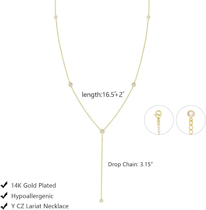 Gold Necklace for Women Trendy Lariat Y Necklace Dainty 14k Gold Plated/Silver Long Necklaces for Women Layered Beaded Drop Necklaces Simple Y-Shaped Chain Jewelry Gifts