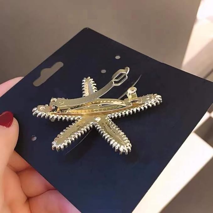 Pearl Starfish Hair Clip, Rhinestone Crystal Sea Star Hair Pins Alligator Barrettes Ponytail Holder Bride Beach Wedding Headpiece, Mermaid Costume Accessories for Women Girls(K)