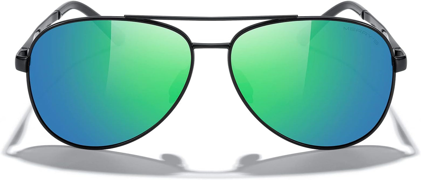 MERRY'S Aviator Sunglasses for Men Women - Polarized Driving Sun glasses Mirrored Lens UV 400 Protection 58 MM