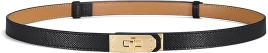 Skinny Leather Belts for Women with Adjustable Silver Turn-Lock Buckle for Dresses Jeans and Pants