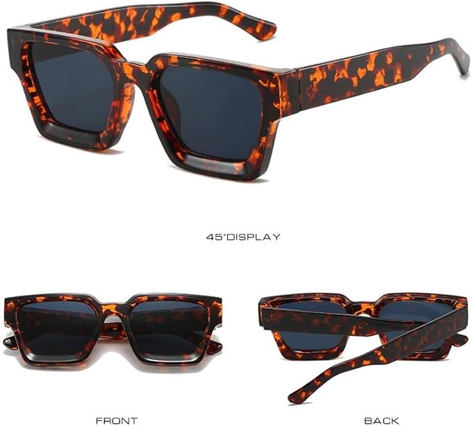 Retro Square Frame Sunglasses for Women Men Fashion Chunky Rectangle Sun Glasses UV400 Protection
