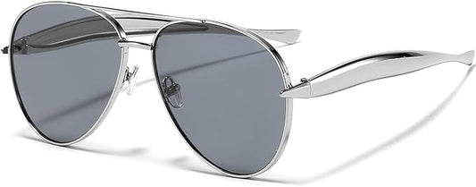 AIEYEZO Gold Aviator Sunglasses for Women Men Oversized Thick Frame Sun Glasses Fashion Retro Sardine Pilot Shades
