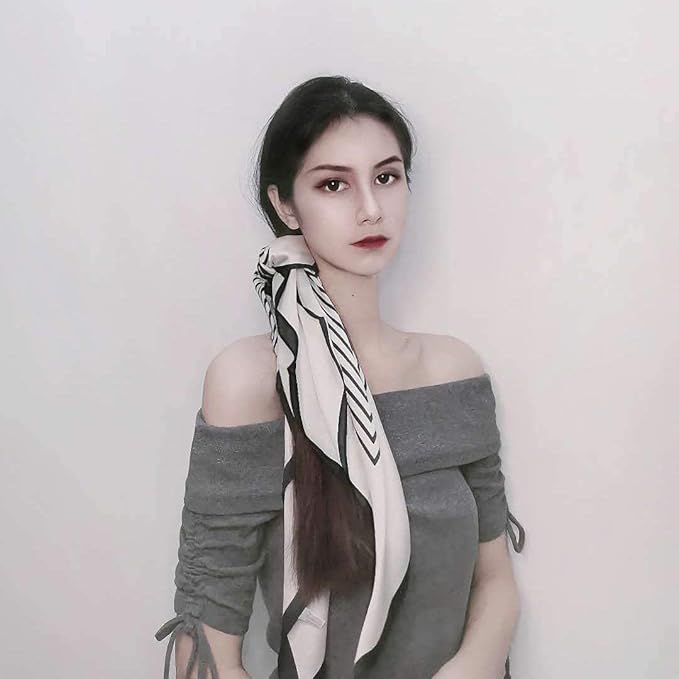 FONYVE Silk Feeling Scarf Medium Square Satin Head Scarf for Women 27.5 × 27.5 inches