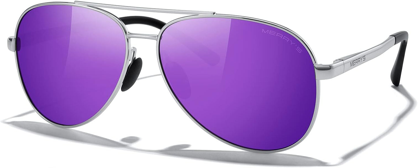 MERRY'S Aviator Sunglasses for Men Women - Polarized Driving Sun glasses Mirrored Lens UV 400 Protection 58 MM