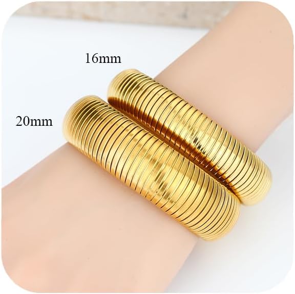 MISS RIGHT Gold Chunky Stretch Snake Chain Bangle Bracelets Stack for Women Trendy, 18K Gold Filled Stainless Steel Stretchy Womens Stackable Wristband Bangles Bracelet Set