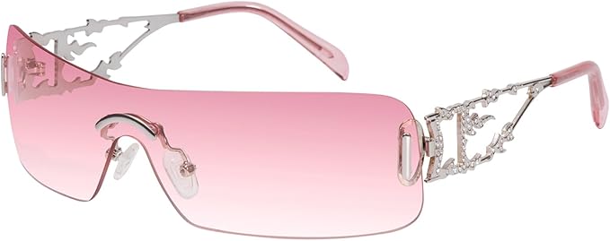 mosanana Y2K Rhinestone Flame Rectangle Sunglasses for Women with Bling Glitter MS52350