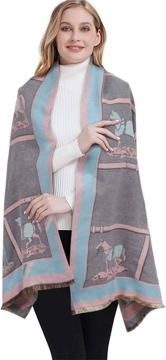 EXTREE Scarfs for Women Pashmina Silky Shawl Wrap for Evening Dressing Blanket Open Front Poncho Cape
