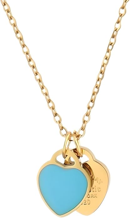 925 Sterling Silver Double Heart Necklace - Two Hearted Necklace With Chain - 14K Yellow Gold Double Hearts Pendant Necklace - Two Hearts