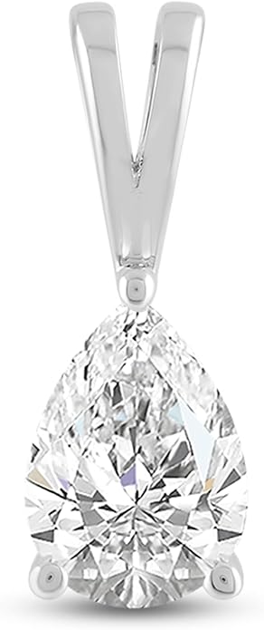 Everyday Elegance Solid 14K Gold Cubic Zirconia Solitaire Pendant Necklace for Women Heart, Princess, Round, Oval, Emerald, Pear & Cushion Cut 1 or 2 CTW | .60mm Thick 16" 18" Length Box Link Chain