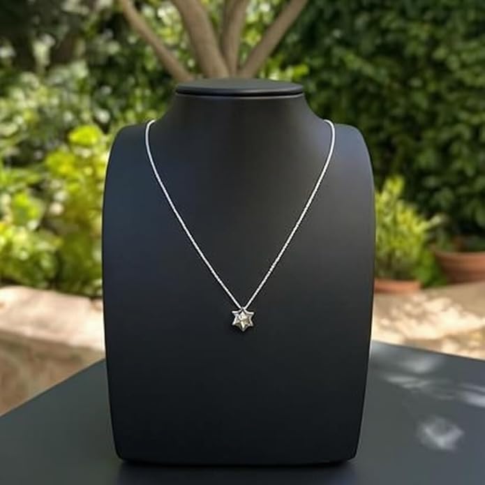 Alef Bet by Paula Solid Sterling Silver Star of David Necklace for Women | Minimalist Magen David Pendant with Hollow Center | Dainty Jewish Faith Jewelry
