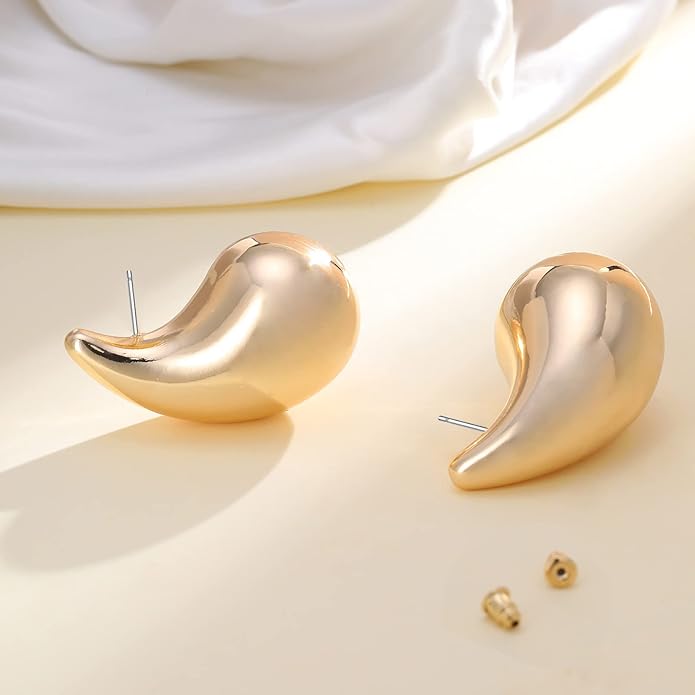 Apsvo Chunky 14K Gold Plated Hoop Earrings for Women, Lightweight Waterdrop Hollow Open Hoops, Hypoallergenic Dupes Earrings