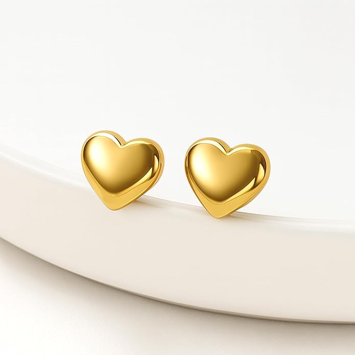 Zeffy Hypoallergenic 925 Sterling Silver/14K Gold Plated Stud Earrings, Dainty Simple Heart Earrings for Women Girls