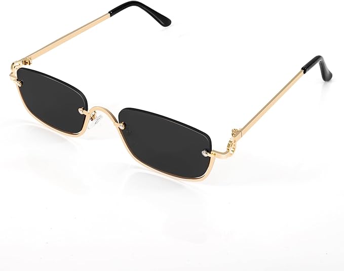 Retro Y2k Sunglasses for Women Men,Trendy Semi-Rimless Sun Glasses Irregular Narrow Gold Sunnies UV400