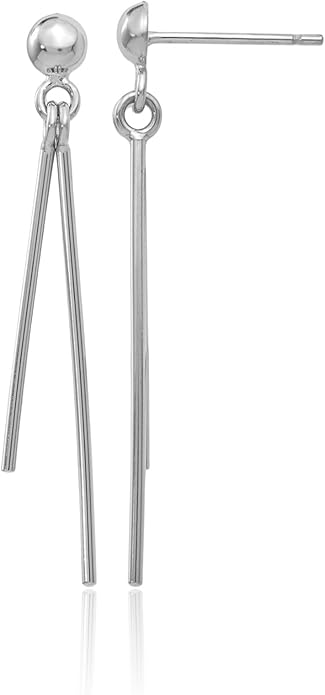 14K White Gold Dangle Bar Drop Earrings for Women Polished Linear Minimalist Line Push Back Birthday Gift