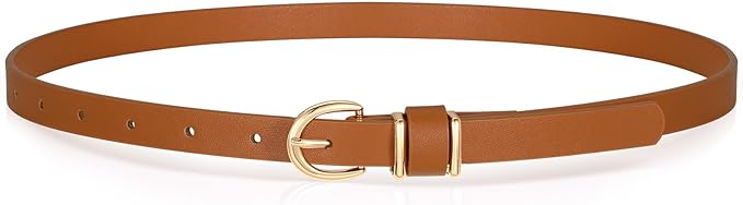 VONMELLI Womens Skinny Leather Belt Thin Waist Belts for Women Fashion Dress Jeans with Gold Buckle