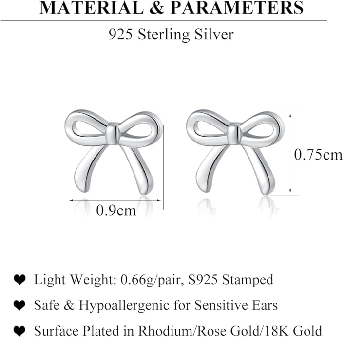 SLUYNZ Solid 925 Sterling Silver Tiny Bow Earrings Stud for Women Teens Small Bowknot post Stud Earrings