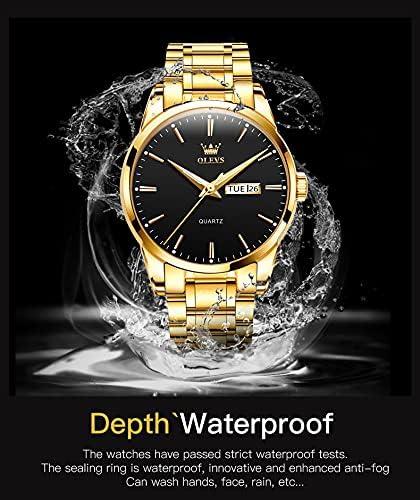 OLEVS Mens Gold Watches Analog Quartz Business Dress Watch Day Date Stainless Steel Classic Luxury Luminous Waterproof Casual Male Wrist Watches