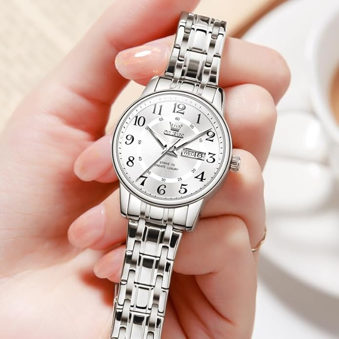 OLEVS Stainless Steel Women's Watch Dress Watches for Women with Date Fashion Ladies Business Waterproof Analog Quartz Small Wrist Watch Reloj Mujer