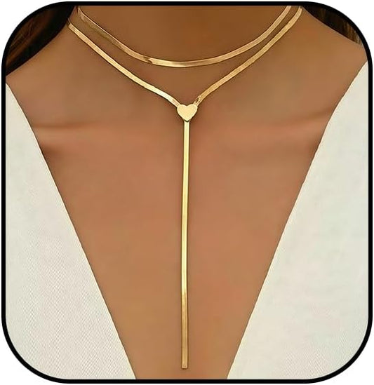 Atiptu Chunky Gold Choker Necklace for Women Silver Statement Y Necklace Long Herringbone Snake Chain Lariat Necklaces Prom Body Jewelry Accessories Gifts