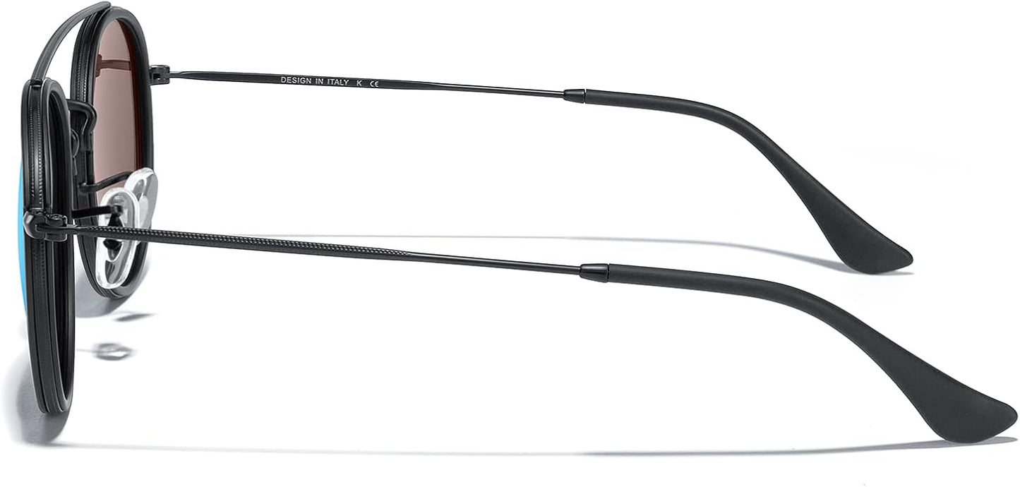 MERRY'S Retro Round Polarized Sunglasses - Unisex Double Bridge Sun Glasses