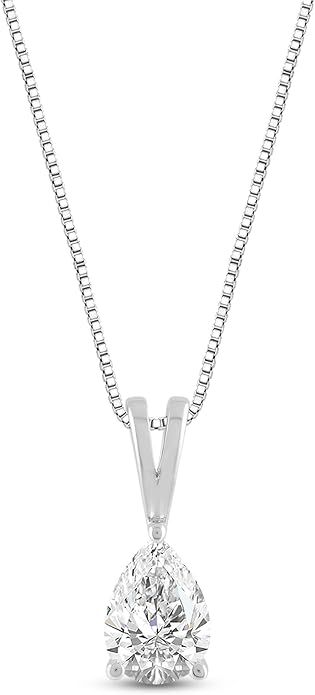 Everyday Elegance Solid 14K Gold Cubic Zirconia Solitaire Pendant Necklace for Women Heart, Princess, Round, Oval, Emerald, Pear & Cushion Cut 1 or 2 CTW | .60mm Thick 16" 18" Length Box Link Chain