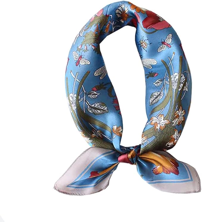 ANDANTINO 100% Real Mulberry Silk Scarf -21'' x 21''- Lightweight Neckerchief –Women Men Small Square Digital Printed Scarves