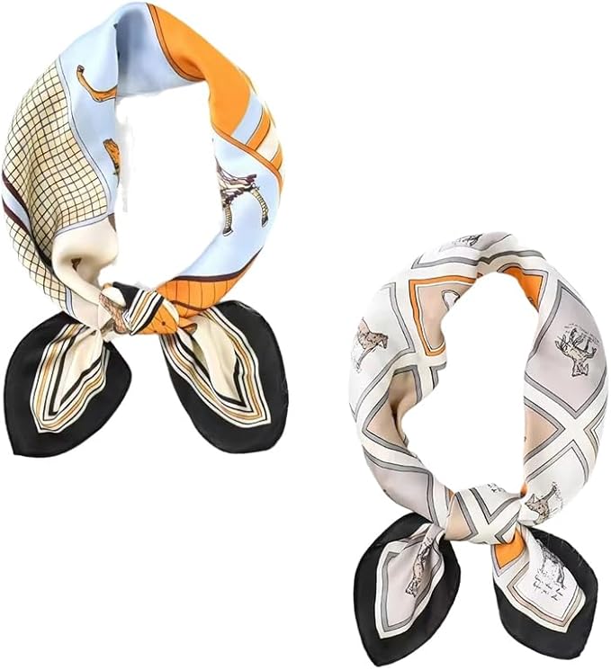 FONYVE Silk Feeling Scarf Medium Square Satin Head Scarf for Women 27.5 × 27.5 inches