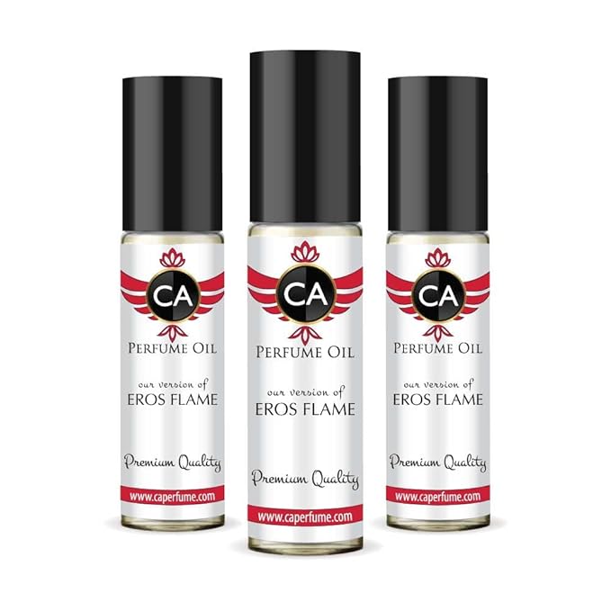 CA Perfume Impression of Eros Flame for Men Eau De Parfum Woody Spicy Scent Long Lasting Cologne for Men Travel Size TSA Ready for Day and Night Wear 0.33 Fl Oz 10ml (Pack of 3)