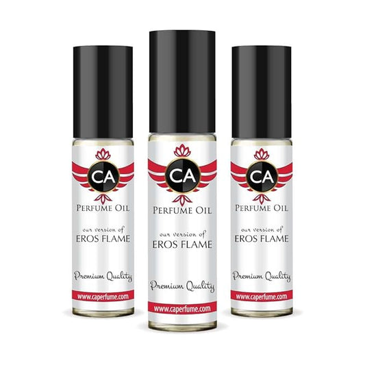 CA Perfume Impression of Eros Flame for Men Eau De Parfum Woody Spicy Scent Long Lasting Cologne for Men Travel Size TSA Ready for Day and Night Wear 0.33 Fl Oz 10ml (Pack of 3)