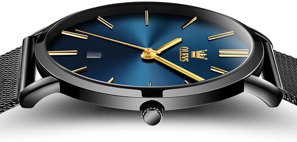 OLEVS Mens Watches Minimalist Ultra Thin Fashion Casual Analog Quartz Date Watch Waterproof Slim Simple Big Face Dress Wrist Watch Leather Band for Men