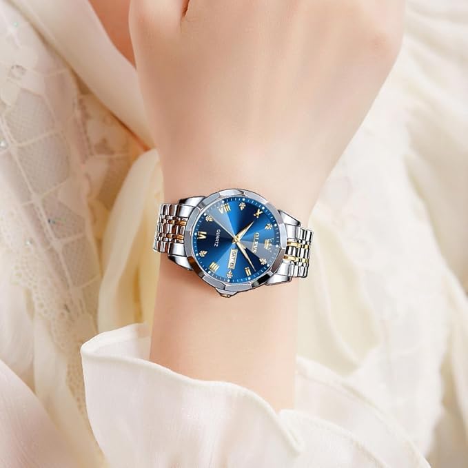 OLEVS Watch for Men Women Large Face Unisex Diamond Luxury Dress Analog Quartz Stainless Steel Waterproof Luminous Date Business Casual Wrist Watch