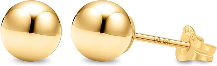 Kezef 14K Gold Filled Ball Stud Earrings for Women - Thick 14K Gold Layer, Hypoallergenic for Sensitive Ears, Round Studs | 3mm-9mm