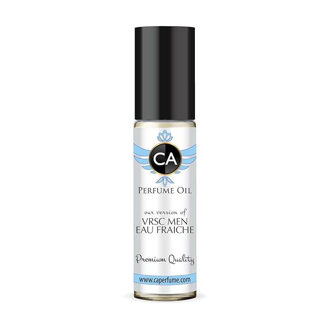 CA Perfume Impression of Vrs Men Eau Fraiche Eau De Parfum Woody Aquatic Scent Long Lasting Cologne for Men Travel Size TSA Ready for Day and Night Wear 0.33 Fl Oz 10ml