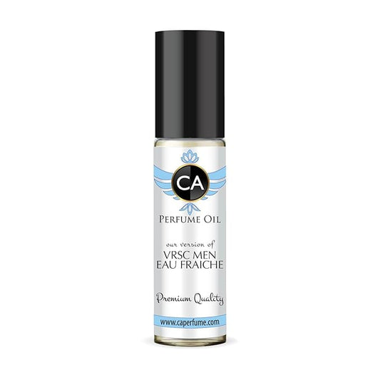 CA Perfume Impression of Vrs Men Eau Fraiche Eau De Parfum Woody Aquatic Scent Long Lasting Cologne for Men Travel Size TSA Ready for Day and Night Wear 0.33 Fl Oz 10ml
