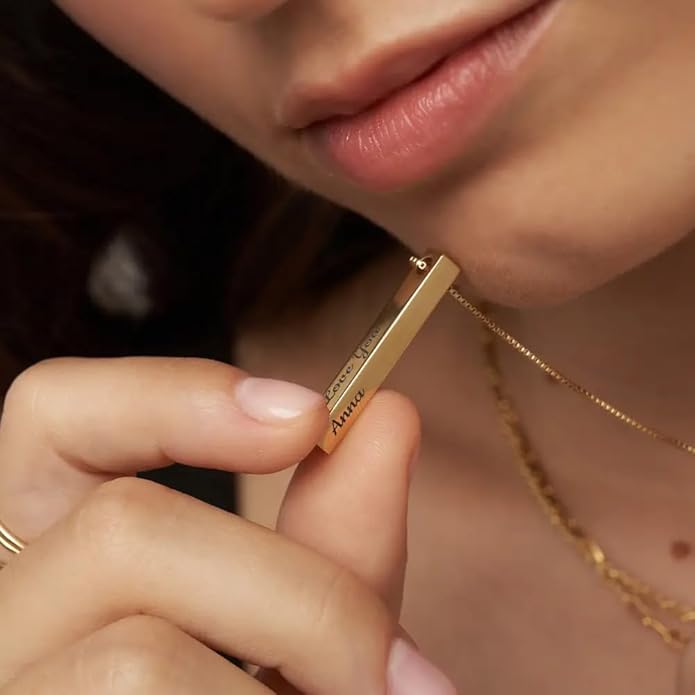 OAK & LUNA - Personalized Pillar Bar Necklace with Diamond Options - Custom Inscription Engraved Pendant - Up to 4 Names - Jewelry Gift for Women, Her, Mother For Mother's Day, Christmas
