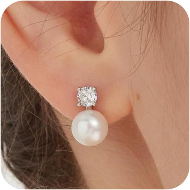 CHESKY Christmas Gifts Pearl Earrings for Women, Dainty 14K Gold Plated/Silver Plated Drop Quality Handpicked AAA+ Freshwater Cultured Round Pearls Dangle Earrings Wedding Jewelry for Women Gifts