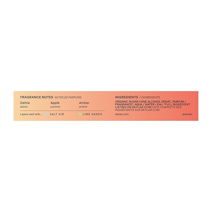 Skylar Sunkissed Dahlia Eau de Parfum - Hypoallergenic & Clean Perfume for Women & Men, Vegan & Safe for Sensitive Skin - Floral Perfume with Notes of Dahlia, Apple & Amber - 10mL /0.33 Fl oz