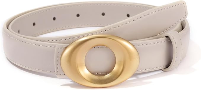 Women's Elegant Casual Genuine Leather Belt with Matte Oval Vintage Gold Buckle for Jeans Pants Dresses