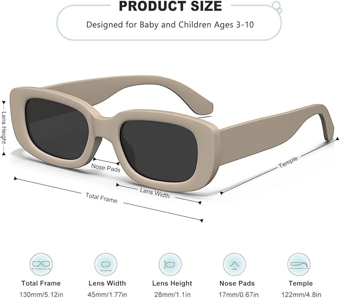 Retro Rectangle Kids Sunglasses 90’s Vintage Fashion Narrow Square Frame Glasses Shades for Girls Boys UV Protection